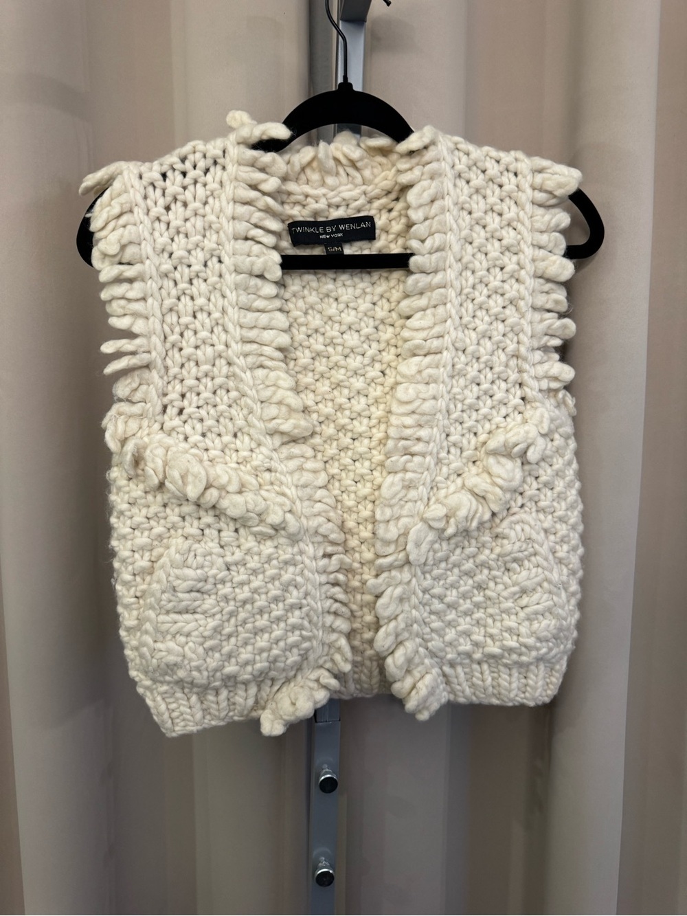 Twinkle by Wenlan Ivory Hand-Knit Chunky Vest